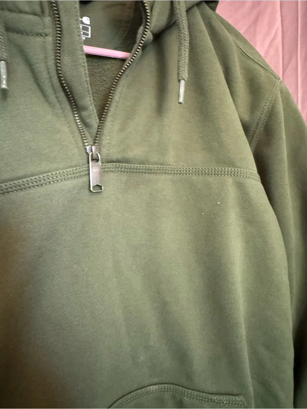 Carhartt Green Hooded Quarter-Zip Work Sweatshirt